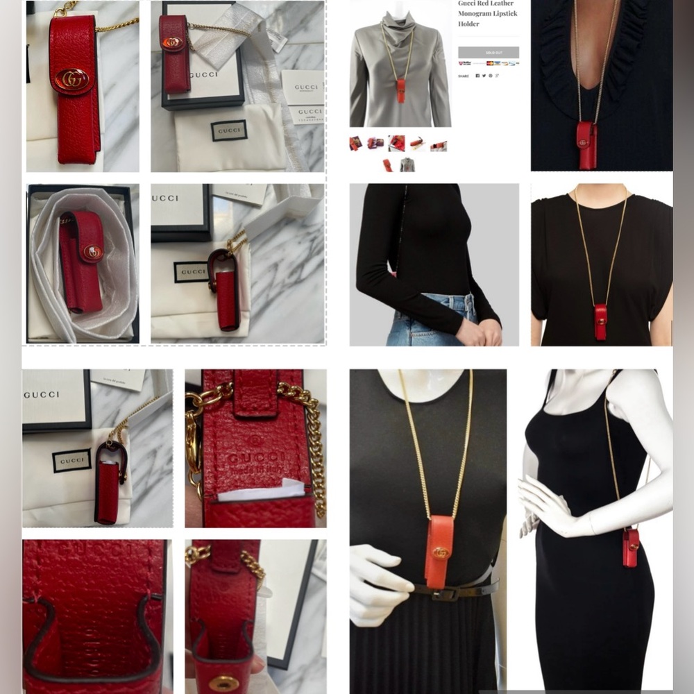 GUCCI RED LEATHER WTH ENAMEL “GG” LOGO LIPSTICK HOLDER WITH DETACHABLE CHAIN